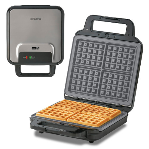 Dash Stainless Steel 4-Square Waffle Maker with Removable Plates, 8"