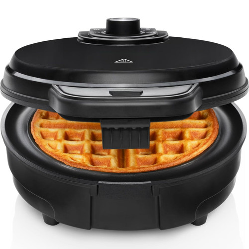 Anti-Overflow Round Belgian Waffle Maker, Non-Stick Plates, 7 Heat Settings