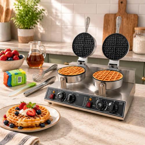Commercial Double Waffle Maker, 2400W Stainless Steel Waffle Iron