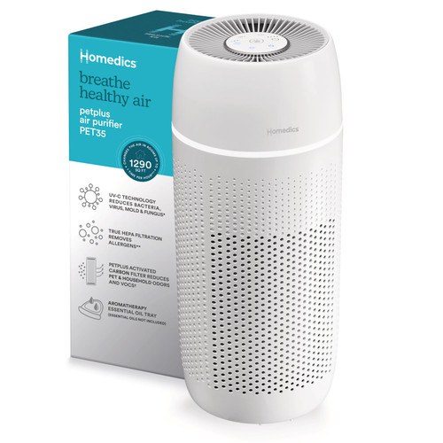 Homedics 5-in-1 PetPlus UV-C Air Purifier, HEPA Filter for 266 Sq Ft Room