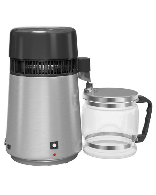 Automatic Water Distiller, 750W Home Distilled Water Machine Countertop with Glass Carafe, 4L/1 Gallon Stainless Steel Water Purifier for Home Office, CPAP, Humidifier & Aquarium, Silver