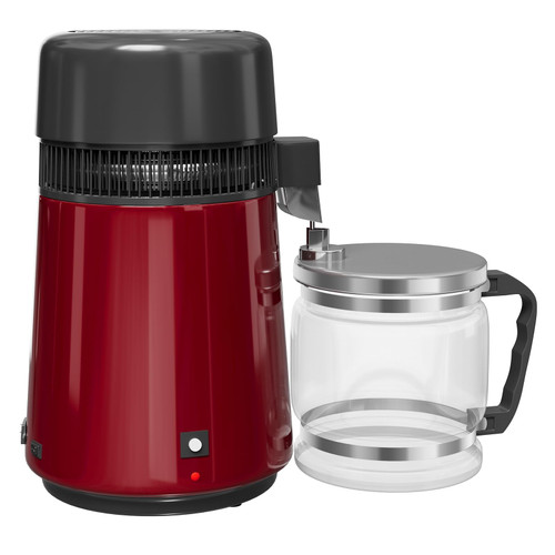 Countertop Water Distiller, 4L (1.1 gal) Stainless Steel Distilled Water Maker with Glass Container, 750W Home Kitchen Desktop Purifier Machine for Drinking and Cooking, Red