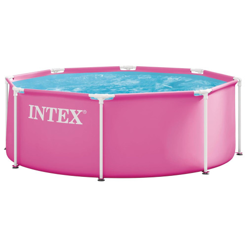 INTEX Metal Frame 8ft x 30in Round Above Ground Swimming Pool, Pink