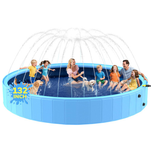 Bilibara 132'' Foldable Dog Pool, Giant Sprinkler Pools for Kids, Non-Slip Heavy Duty Dogs Pool for Large Dogs, Hard Plastic Kiddie Bathtubs for Backyard（11ft）