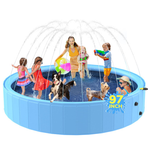 Bilibara Sprinkler Pool for Kids, 97'' Non-Slip Kids Pool, Dog Swimming Pool for Kids, Heavy Duty Dogs Splash Pad Pools for Large Dogs, Hard Plastic Kiddie Pool for Backyard