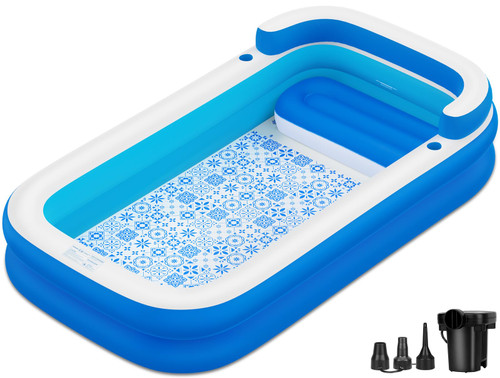 Extra Large Inflatable Pool for Adults 120"x85"x26" – Blow Up Pool with Seats & Backrest, Fits 10 Adults, Air Pump Included, Heavy Duty Above Ground Family Swimming Pool, Inflatable Pool for Backyard