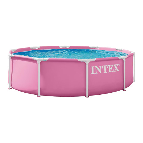 INTEX Metal Frame 10ft x 30in Round Above Ground Swimming Pool, Pink