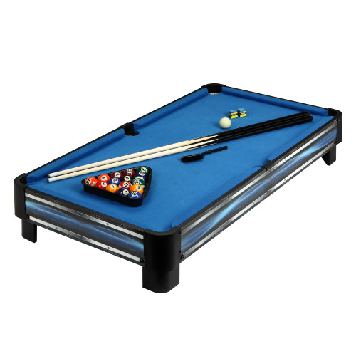 Hathaway Breakout 40-in Tabletop Billiards Set for Dining or Game Tables – Compact Blue Pool Playing Surface with Cue Sticks, Ball Kit, Triangle, Chalk & Brush – Lightweight Portable Indoor Fun