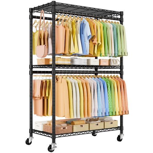 ULIFHOME Rolling Clothes Rack, Clothing Racks for Hanging Clothes, Black
