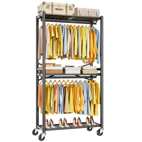 HYSEYY Rolling Clothes Rack Heavy Duty Clothing Rack for Hanging Clothes
