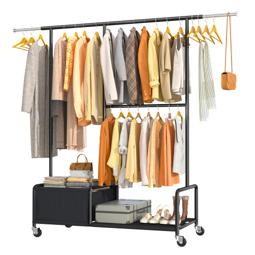 Raybee Heavy Duty Clothes Rack, Fabric Drawer & Silent Wheels, for Bedroom