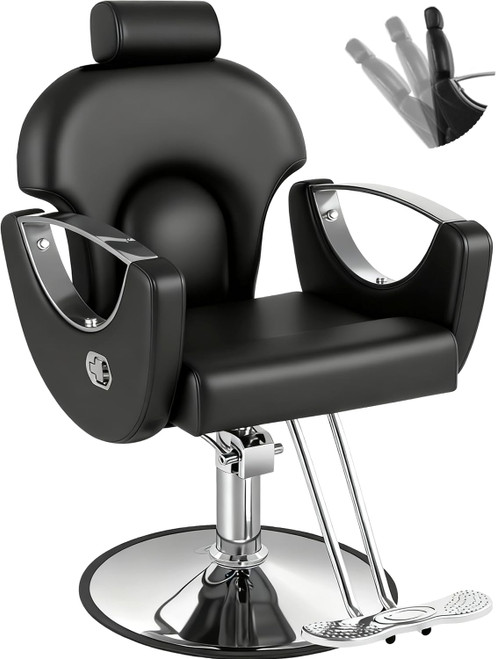 Black Reclining Salon Barber Chair for Hair Stylist, Professional Hair Stylist Chairs with Heavy Duty Hydraulic Pump, All Purpose Styling Hairdresser Braiding Shampoo Chair for Spa Home Euipment