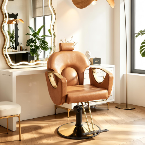 KIGOTY Salon Chair for Hair Stylist, 360° Swivel Reclining Barber Chair for Barbershop, Height Adjustable Hair Chairs, Hairdresser Braiding Styling Chairs, Beauty Spa Equipment (Brown)