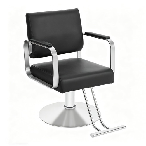 Hair Salon Chair for Styling, 360° Swivel Hydraulic Pump Barber Chair, Professional Stylist Chairs w/ Height-Adjustable, Spa and Beauty Salon Equipment for Hair Stylists, Tattoo Artists, Black+silver