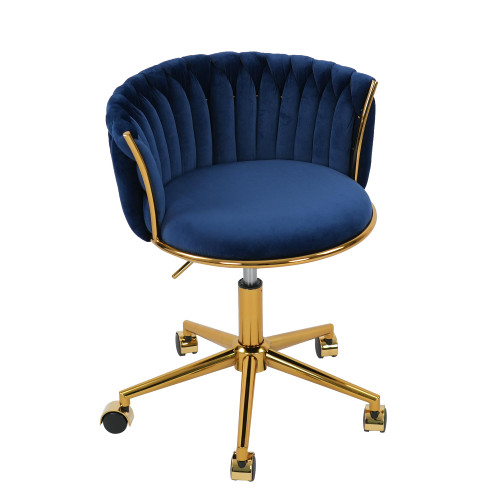 HENGJIANYI Velvet Woven Swivel Vanity Desk Chair with Gold Base, Navy Blue