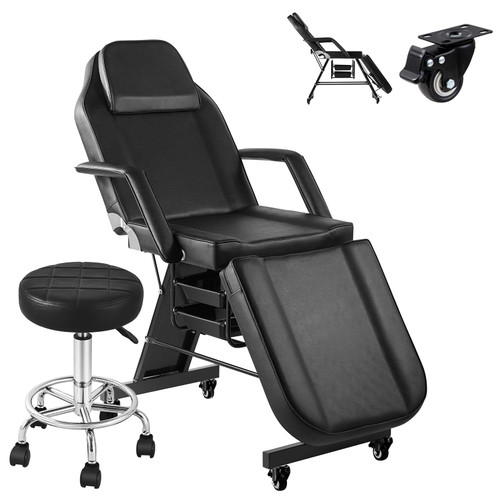 Hicomony Tattoo Chair for Client, Esthetician Bed with Rolling Stool and Wheels Adjustable Beauty Salon Spa Table 360 Swivel Facial Chair Bed for Client