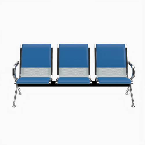 Kinfant 3-Seat PU Leather Waiting Room Bench – Reception Chair for Office, Hospital, Bank, Salon, Airport, Blue