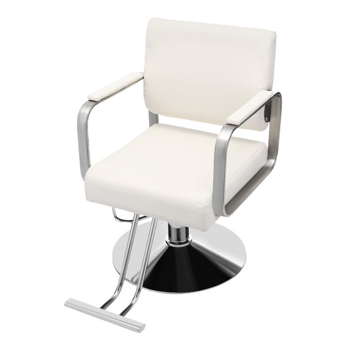 Hydraulic Salon Chair for Hair Stylist, 360° Swivel Barber Chair with Adjustable Height, Professional 440LBS Capacity, Modern PU Leather Styling Chair for Hair Salon, Beauty Spa, Home Use, Off-White