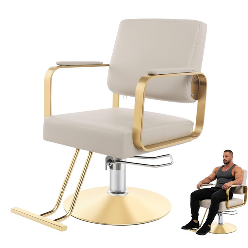 Dziwenul 1PCS Swivel Styling Salon Chair with Hydraulic Pump, Gold + Beige