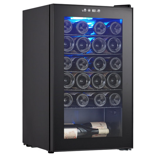 FinerFurnis 24-Bottle Wine Cooler with Digital Thermostat 40-61°F, Air-Cooled Constant Temp & LED Light for Red White Wine Champagne – 75L Compact Countertop Freestanding Wine Fridge for Home Kitchen