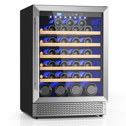 Vushine 24 Inch Wine Fridge, 54 Bottles Wine Refrigerator with Glass Door Built-in or Freestanding, Under Counter Wine Fridge Quick Cooling&Low Noise-Kitchen Bar Office