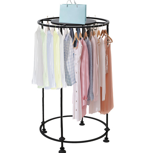 Round Clothing Rack, Floor Standing Garment Display Retail Rack with Topper