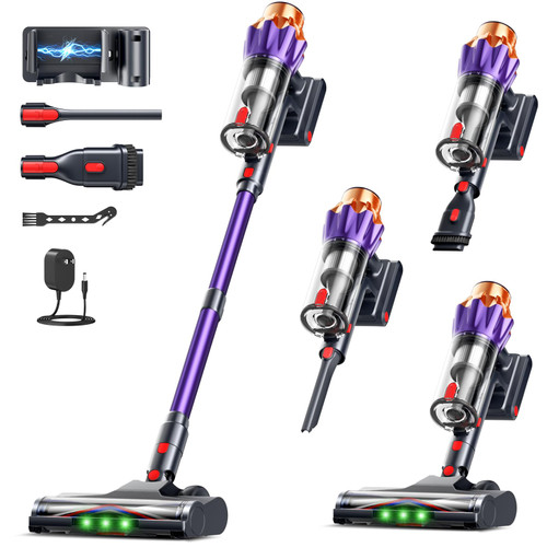 Cordless Vacuum Cleaner for Home, 600W/50KPa Powerful Suction, 60Mins Self-Standing Stick Vacuum with Anti-Tangle Brush & LED Display, Lightweight Handheld Vacuum for Pet Hair, Carpets & Hard Floors