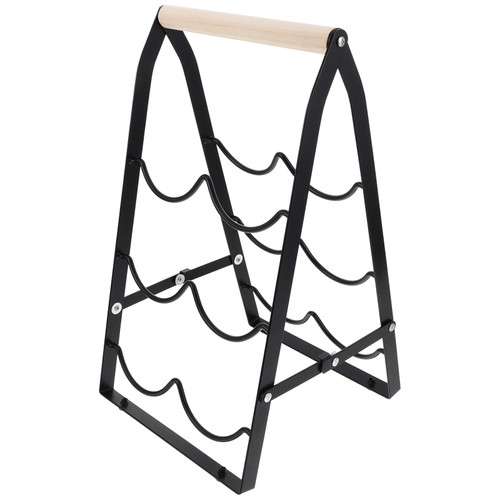 VICASKY Black Iron Wood Wine Rack Bottle Holder for Countertop Storage