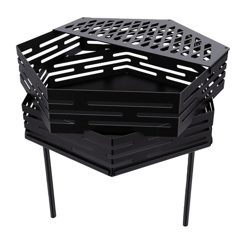ZIRLANLV Hexagonal Wood Burning Fire Pit with Grill Carbon Steel