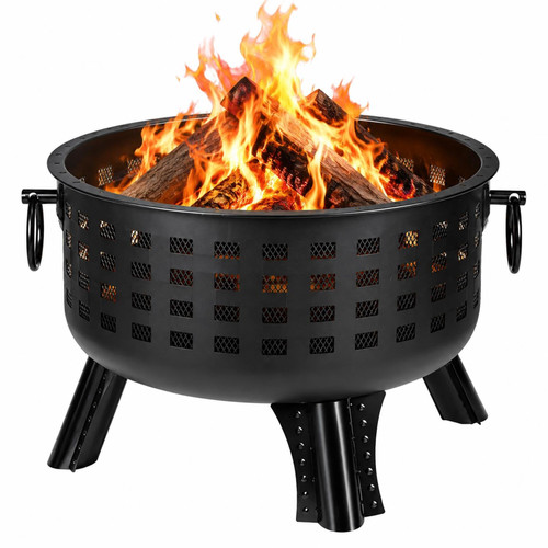 Wood Burning Fire Pit, 65cm Outdoor BBQ Grill Bowl with Spark Screen