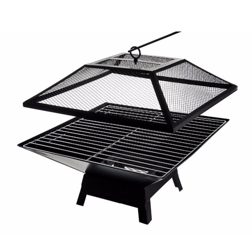 Portable Square Fire Pit, Outdoor Wood Burning BBQ Brazier for Garden Patio