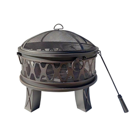 Round Wood-Burning Fire Pit with Spark Screen