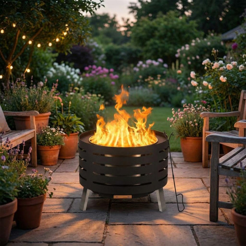 26" Smokeless Fire Pit with Removable Ash Pan, Bamboo Lid, Poker & Weather-Resistant Cover, Portable Wood-Burning Bonfire Fire Pit for Patio, Yard & Camping