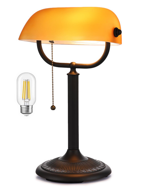 Newrays 1-Minute Quick-Change Shade Matted Amber Glass Bankers Desk Lamp