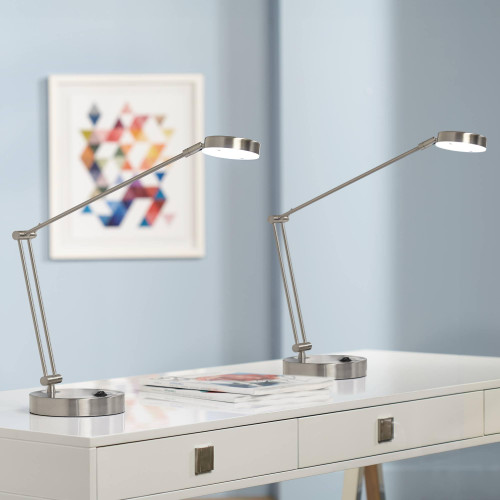 Jarrett 19" Small Desk Lamps Set of 2 Silver Nickel Satin Adjustable LED