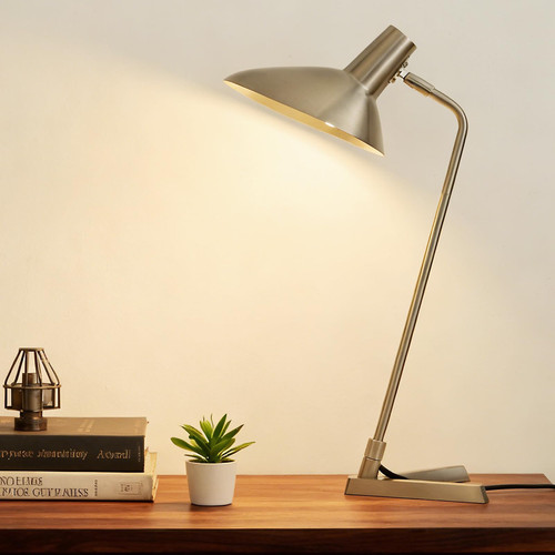 PSDSSHIIS Industrial Desk Lamp Metal Modern Table Lamp 22", Adjustable Neck (4000K) with Adjustable Switch, Ideal for Office Desk Bedroom Bedside Lamps Study Room Living Room Side Table (Nickel)