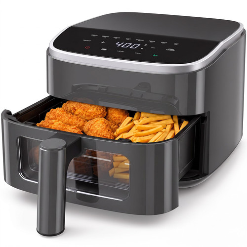NEWBULIG Air Fryer, 4QT Airfryer 8 Presets, Viewing Window, Nonstick Basket