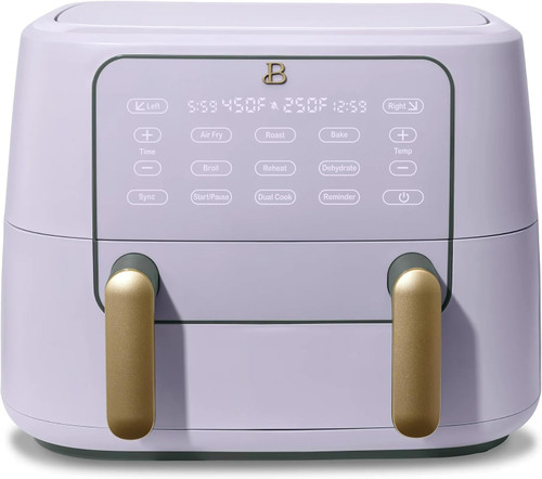 Trizone 9-Quart Dual Zone Air Fryer Exclusive with Divider & Crisper Trays, Digital Touchscreen for 2-in-1 Cooking By Drew Barrymoree (Lavender)