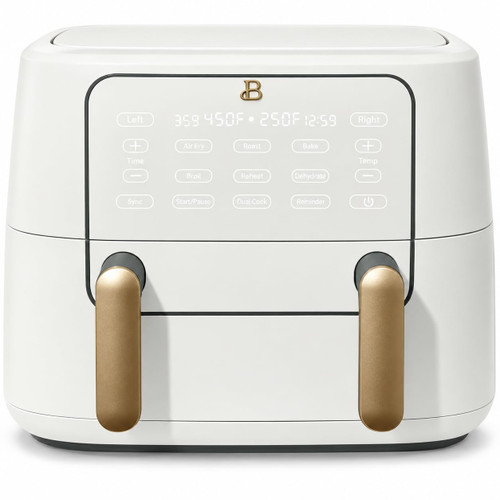 Trizone 9-Quart Dual Zone Air Fryer Exclusive with Divider & Crisper Trays, Digital Touchscreen for 2-in-1 Cooking By Drew Barrymoree (White)