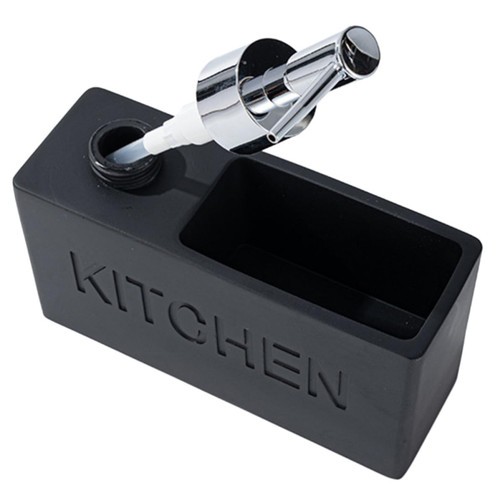 Black Soap Dispenser Countertop Organizer with Sponge Holder, Press Pump