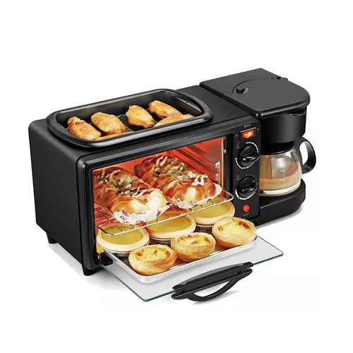 3 In 1 Breakfast Station Coffee Maker Toaster Oven Griddle Egg Bacon Maker