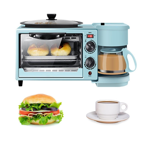 3 in 1 Breakfast Maker Station, Multifunction Machine with 9L Toaster Electric Oven, 600ML Coffee, Non-stick Frying Pan, Egg Sandwich(Blue)