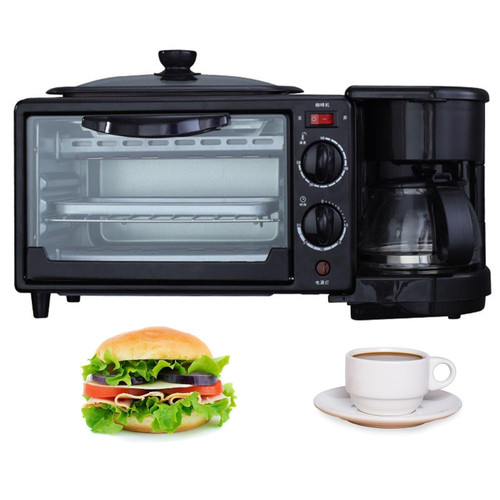 3 in 1 Breakfast Maker Station, Multifunction Machine with 9L Toaster Electric Oven, 600ML Coffee, Non-stick Frying Pan, Egg Sandwich(Black)