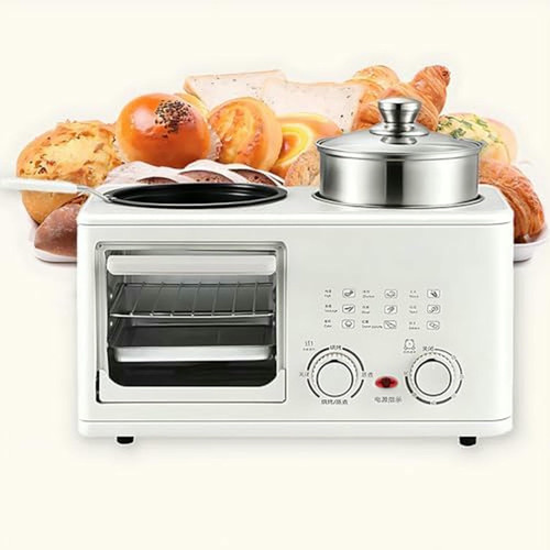 Multifunctional 4-In-1 Station Breakfast Maker Machine, With Oven, Cooking Pot, Steamer Timer, For Small Kitchen (White)