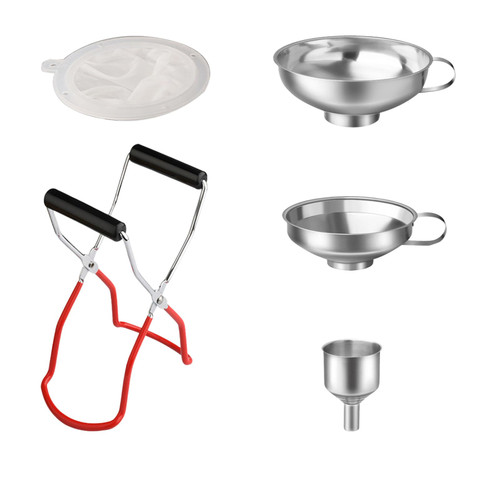 5 Pcs Canning Supply Kit, Jar Lifter with Anti Scald Grip, 3 Sizes Stainless Steel Funnels, Food Filter Screen, Pickle Tool Set for Regular and Wide Mouth Jars
