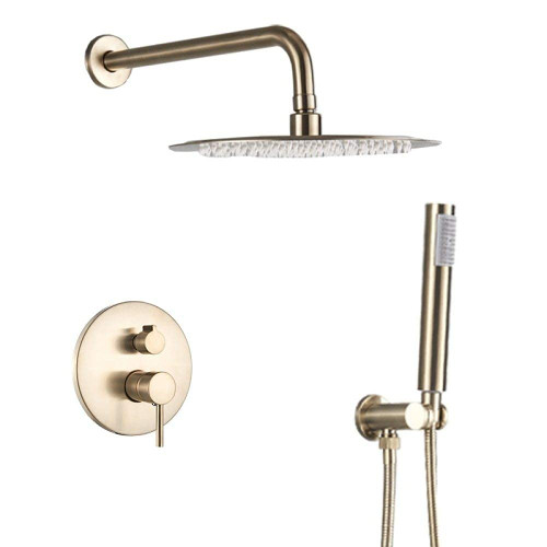 NMDCDH Shower System Luxurious Brushed Gold Shower Mixer Faucet Rotate Tub Spout Wall Mount Rainfall Shower Head Hand Shower Shower Faucet,8 inch