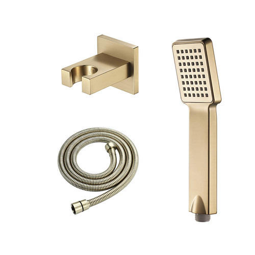 Yuidaaavzz Brushed Gold Handheld Shower Head Set ABS Hand Held Showerhead Rainfall Showerhead Massage Spa Showerhead Square Hand Shower Head with Silicone Nozzle, Shower Hose, Shower Holder