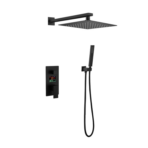DYKKLKQ Rainfall Shower System Digital Display Shower Combo Set Wall Mounted Bathroom Shower Faucet with Stainless Steel Shower Head, Hand Shower, Embedded Box