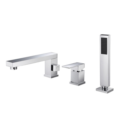 GTFDXJ 3 Hole Bath Mixer Tap with Shower Bathtub Faucets Bath Shower Set Shower Head and Hose Set for Bath Taps Tub Tap for Bathroom, Chrome, Three Holes