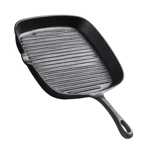 Cast Iron Steak Frying Pan Uncoated Striped Square 24cm Stovetop Grill